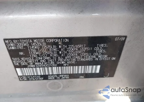 2009 Toyota Rav4 z USA, uszkodzony, nr VIN JTMBF33V09D021050